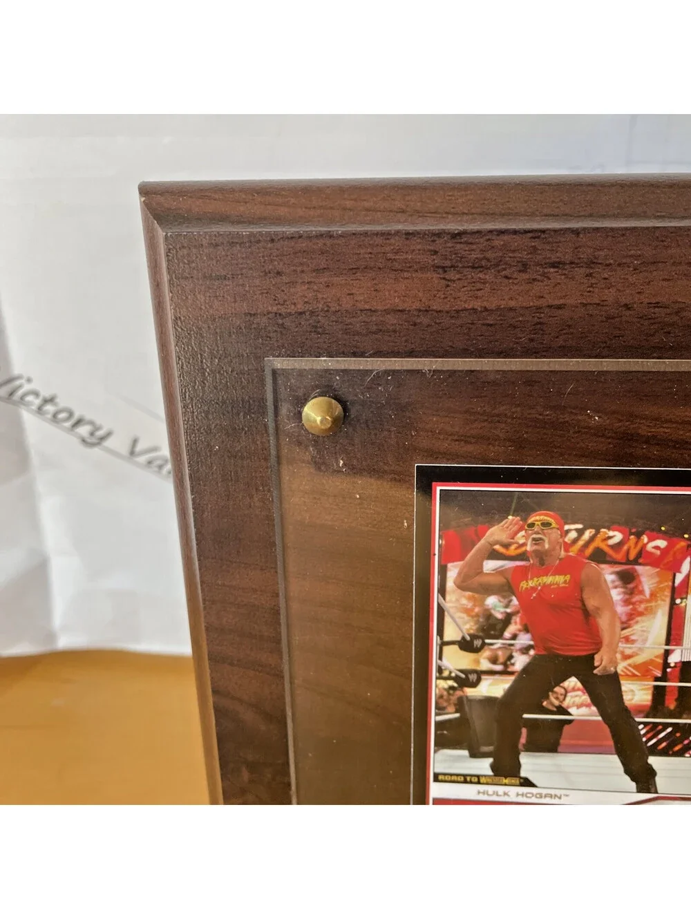 WWE Hulk Hogan Commemorative Card Plaque Topps Road to Wrestlemania display